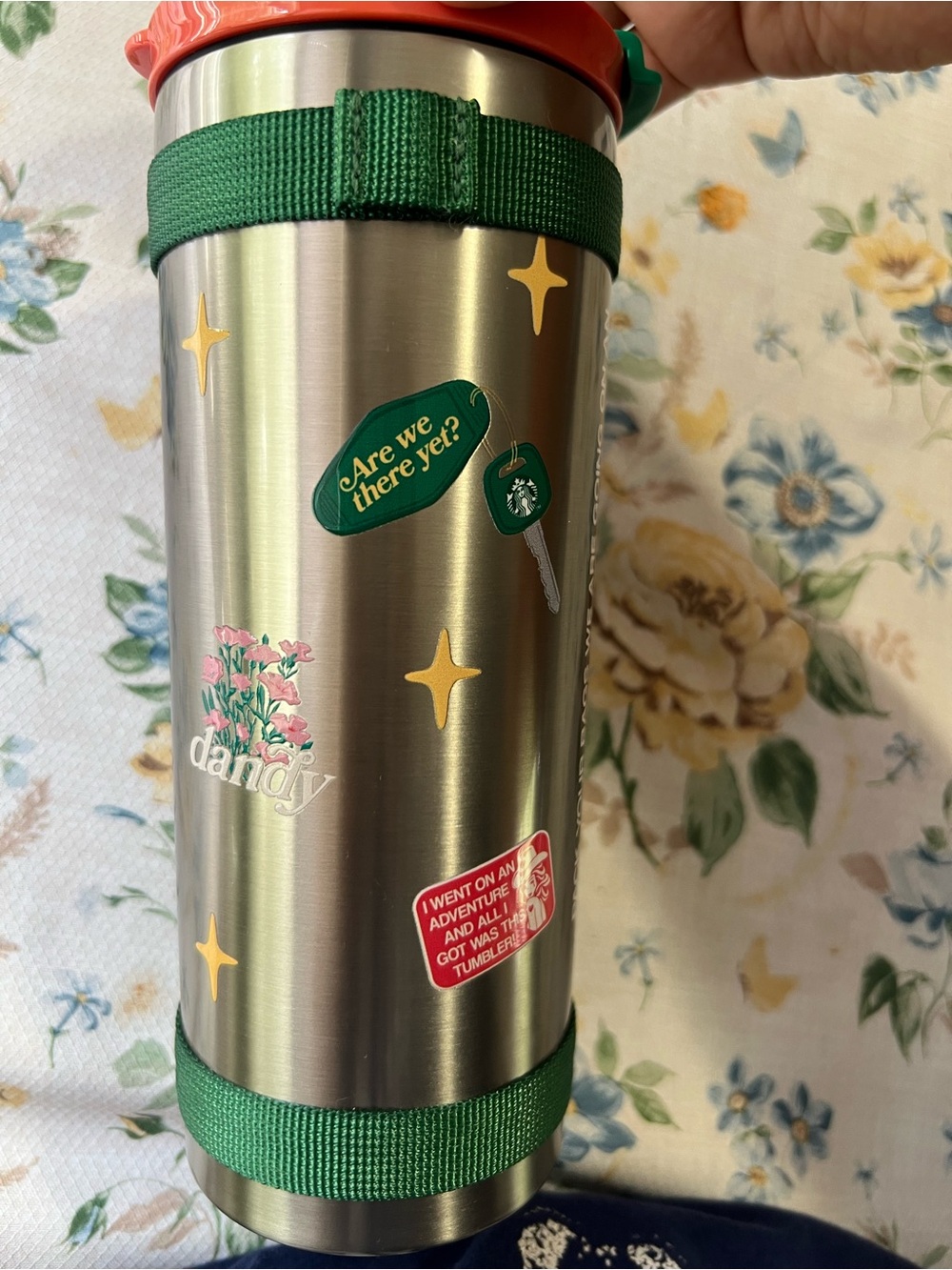 Starbucks Stainless Steel Adventure Tumbler with Green Strap and Orange Lid - Picture 3 of 8